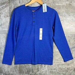 Blue  long sleeve Henley shirt kids large 14-16  #mensfashion